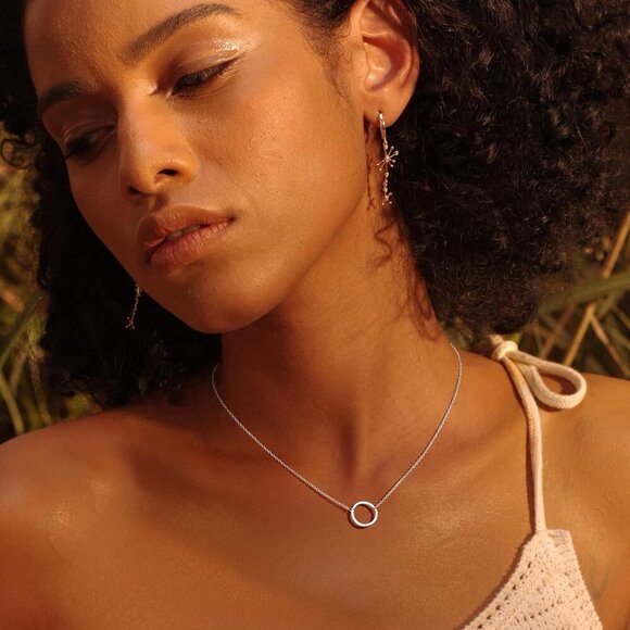 Dainty Open Circle Necklace in 14K Gold - Stylish Layered Moon Phase Jewelry - Picture 2 of 6